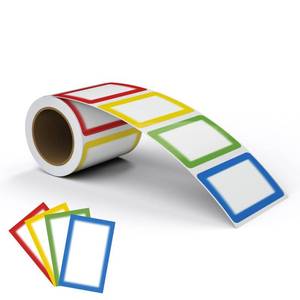 lot 2046 image: MFLABEL� Colorful Plain Name Tag Labels - 200 Stickers, 3.5 x 2.25 Inch, Colorful Border Name Tags for Office, Meetings, School, Home, Events, and Parties