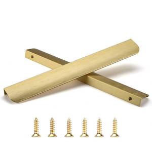 lot 2049 image: Satanga Edge Finger Pulls for cabinets Kitchen Invisible Hardware Concealed Drawer Pull Aluminum Hidden Door Long Handles Pack of 5 Modern Brushed Brass 11.81 Overall Length Easy Installation