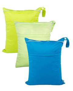 lot 2063 image: babygoal Wet Dry Bags 3 Pack for Baby Cloth Diapers, Washable Travel Bags, Beach, Pool, Gym Bag for Swimsuits & Wet Clothes with 2 Pockets 3LN10