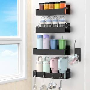 lot 2065 image: HuggieGems Magnetic Water Bottle Holder for Refrigerator, Cup Holder Organizer for Stanley and Tumbler for Kitchen, 4 Pack, Black