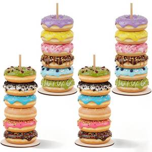 lot 2070 image: Telooco 4 Pack Wooden Donut Stand, 11.61 Donut Display Stands for Dessert Table, Farmhouse Doughnut Tower Bagel Stand for Party Christmas Birthday New Year Wedding Baby Shower Decoration