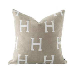 lot 2076 image: Croker Horse 20x20 Inches Throw Pillow Cushion Cover - Beige H Letter Embroidery Modern Fashion Style Couch Sofa Pillow Cover for Living Room Bedroom