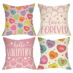 lot 2106 image: Fjfz Hello Valentines Day Decorative Throw Pillow Covers 18 x 18 Set of 4, Colorful Cute Love Heart Candy Kids Outdoor Home Decor, Romantic Quote Anniversary School Classroom Sofa Couch Cushion Case