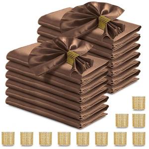 lot 2124 image: RUDONG M 100 Pcs Chocolate Brown Satin Napkins and Napkin Rings Set, 17 x 17 Inch Square Cloth Napkins Set of 50, Silky Soft Table Napkins Bulk for Weddings, Banquet, Parties Dinner Decoration