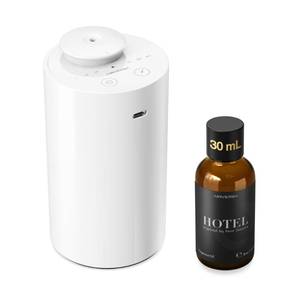 lot 2125 image: Waterless Essential Oil Diffuser Starter Kit with 30mL Hotel Fragrance Oil Inspired by Four Season, Battery Operated Car Diffuser, Portable Aroma Nebulizer for Home Car Office, AN6Kit-2, White