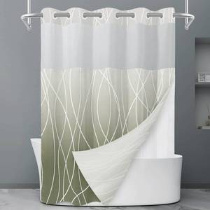 lot 2126 image: LXBNI No Hook Ombre Sage Green Striped Shower Curtain with Snap in Liner Set - Hotel Shower Curtain and Liner Set with See Through Mesh Top Window,Machine Washable, 71x74 INCH