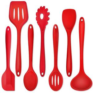 lot 2145 image: P&P CHEF Silicone Cooking Utensils Set of 7, Heat-proof Kitchen Utensils Set for Nonstick Cookware, Non-stick Spatula, Slotted Turner, Soup Ladle, Pasta Server, Spoon for Cooking Serving - Red
