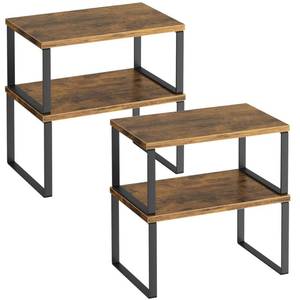 lot 3429 image: Kitchen Cabinet Organizer Shelf Set of 4, Sturdy Kitchen Counter Shelves with Metal Legs, Stackable Expandable Wood Spice Rack Pantry Cupboard Dish Mug Cup Storage Organizer Shelf, Rustic Brown