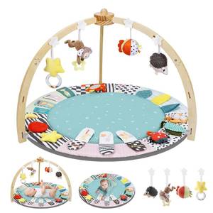 lot 3436 image: Baby Play Gym,6 Developmental Zones Tummy Time Mat, Wooden Baby Play Gym Mat with 7 Detachable Sensory Toys for Newborn Brain Development, Essential Baby Shower Set, Green
