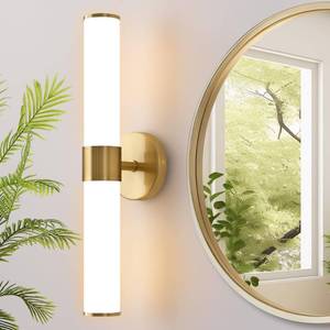 lot 4043 image: Vaziden Gold Bathroom Light Fixtures, Vanity Lights for Mirror with Milk Glass Shade, 20 Inch Up and Down Wall Sconces for Bathroom Bedroom Living Room Hallway - Bulb Not Included