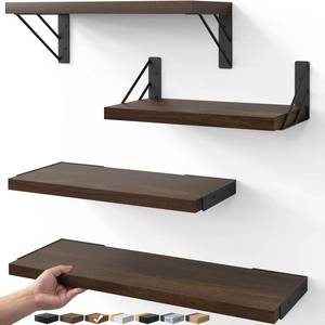 lot 4061 image: BAYKA Floating Shelves for Wall, Book Shelf for Bedroom, Decor Shelves for Living Room Kitchen, Mounted Wood Floating Shelf for Home Decor, Corner Shelf for Bathroom, Office(Dark Brown,Set of 4)