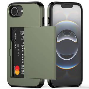 lot 4064 image: Nvollnoe for iPhone 17e Case, iPhone 16e Case with Card Holder Dual Layer Heavy Duty Protective Hidden Card Slot Slim Wallet Cover for iPhone 16e17e 6.1(Green)