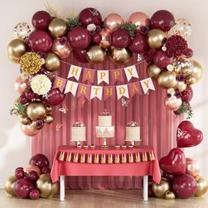 lot 4066 image: Burgundy Birthday Party Decorations with Happy Birthday Banner Tissue Tassels Paper Pompoms Butterfly Decorations Foil Balloons Happy Birthday Decorations for Women Adults