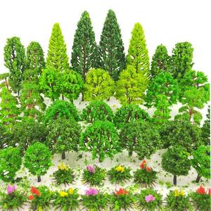 lot 4069 image: Tazimi 60 Pieces Model Trees 1.36-6 inch Mixed Model Tree Train Scenery Architecture Trees Fake Trees for DIY Crafts, Building Model, Scenery Landscape Natural Green