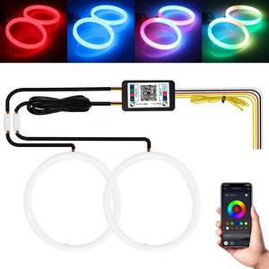 lot 4073 image: Qasim Angel Eyes Halo Rings Cotton Lights 12V 80MM RGB LED Universal for Car Scooter Motorcycle DRL with Turn Signal Function APP Bluetooth Control Multi-Color 2-Pack