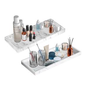 lot 4094 image: BBK Bathroom Vanity Tray 11.8 in- 2 Pack(Large) Silicone Bathroom Tray for Counter, Perfume Key Trinket Ring Tray, Decor Soap Dispenser Countertop Tray for Kitchen Sink Organization(Faux Marble Look)