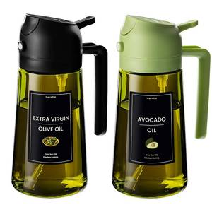 lot 4097 image: CXINYI - 16oz470ml Olive Oil Dispenser for Kitchen with Stickers - 2 in 1 Olive Oil Sprayer for Cooking, Air Fryer, and Salad, Black&Green (Light-Proof Kitchen Gadget)