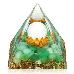lot 4100 image: Hopeseed Orgone Pyramid Flower of Life Crystals and Healing Stones Orgonite Pyramids for Positive Energy with Green Aventurine and White Jade Crystal That Promotes Prosperity and Good Luck