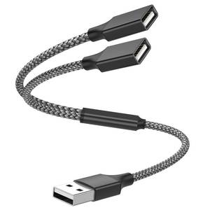 lot 4109 image: POHFP USB Y Splitter 1 in 2 Out 1Ft30cm, USB Male to 2 Female Cable for PCLaptopMacBookKeyboardPS4PS5Flash DriveLED Etc.(Black)