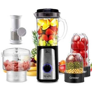 lot 4124 image: SANGCON 5 in 1 Blender and Food Processor Combo for Kitchen, Small Electric Food Chopper for Meat and Vegetable, 350W High Speed Blenders with 2 Speeds and Pulse for Smoothies and Shakes
