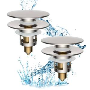 lot 4128 image: Hibbent 2 Pack All Metal Upgraded Bathroom Sink Stopper, Universal Pop Up Sink Drain Strainer, Brass Bullet Core Push Type Stopper for 1.12.3 Basin, Anti Clogging Drain Filter, Brushed Nickel