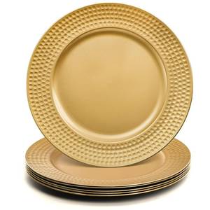 lot 4132 image: Nicunom 12 Pack Gold Charger Plates, 13 Inch Round Charger Plates with Hammered Rim, Plastic Charger Plate for Wedding Dinner Party Event Decoration