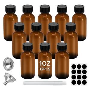 lot 4140 image: REUJIHXY 12Pcs 1oz Amber Glass Bottles - 30ML Small Glass Jars with Black Lids Empty Boston Bottle,Dispensing Bottles for Homemade Vanilla Extract, Essential Oils, Herbal Medicine (12)
