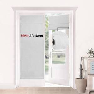 lot 4150 image: 100% Blackout French Door Curtains with UV Blocker - Roll-Up Rod Pocket Shades, Easy Install Magic Tape, Light Blocking & Privacy for Glass Door Windows. (Greyish Wht, 18 W x 70 L (Pack of 1))