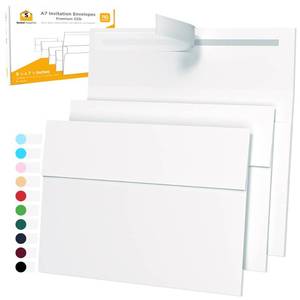 lot 4156 image: 5x7 Envelopes for Invitations - 110 White Envelopes for 5x7 Cards - A7 - (5 � x 7 � inches) - Perfect for Weddings, Graduation, Baby Shower - 120 GSM - Peel, Press & Self Seal - Square Flap