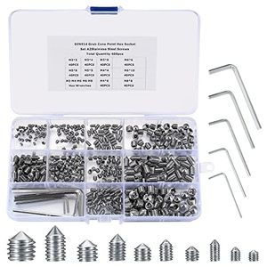 lot 4171 image: 400 Pcs Set Screw Assortment Kit, Hex Allen Head Socket Cup Point Screws Set, Metric M3M4M5M6M8 Internal Hex Drive Grub Set Screws for Door Handles, Bathroom Fixture, with Hex Wrenches