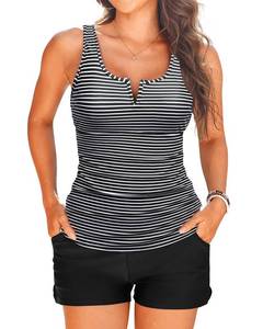 lot 4172 image: Tankini Two Piece with Shorts - Womens Tummy Control Swimsuit with Pockets Bathing Suit with V-Wire Boy Shorts Swimwear 2025