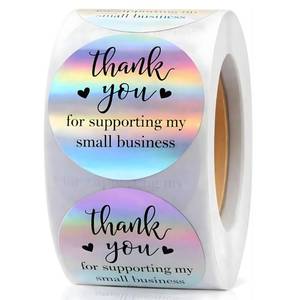 lot 4182 image: 500 PCS Holographic Thank You for Supporting My Small Business Stickers �� 1.5 Inch Round Self-Adhesive Waterproof Labels �� Eye-Catching Packaging Seals for Orders, Gift Bags, Boxes & Envelopes