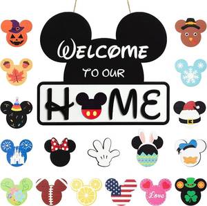 lot 4194 image: SUPYFD 19Pcs Cute Mouse Interchangeable Seasonal Welcome Door Sign for Front Door Decor, Welcome to Our Home Sign with Interchangeable Holiday Pieces for FarmhouseWallPorch Decor and Housewarming