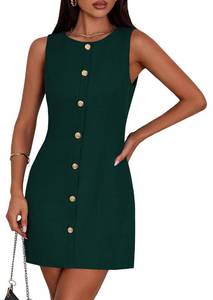 lot 4213 image: PRETTYGARDEN Work Dresses for Women 2026 Summer Business Formal Short Dress Sleeveless Button Down Elegant Office Outfits (Green,Large)