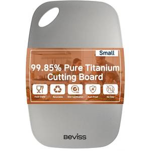 lot 4215 image: Beviss Real 99.85% Pure Titanium Cutting Board 11.45 x 8.15- BPA Free, Non-Porous & Durable Kitchen Chopping Board for Meat, Vegetables, Fruits