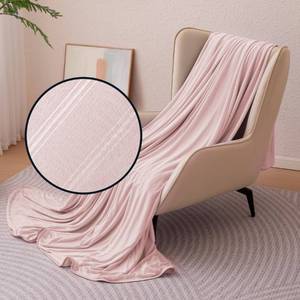 lot 5457 image: Amazon Basics Striped Cooling Blanket for Hot Sleepers, Reversible Lightweight Thin Throw Blanket for Bed, Couch and Sofa, Queen (90 x 90), Pink Striped