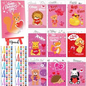 lot 5469 image: Blosssound 10 Set Valentines Day Jungle Animals Pre Printed Canvas Pre Drawn Canvas Painting with Easel Kits 5 x 7 Outline Painting Panels for Beginners, DIY Craft Project, Party Favor, Home Decors
