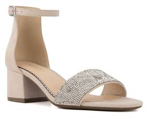 lot 5474 image: LONDON FOG Womens Nikki Low Two Piece Block Heel Dress Shoe Ladies Ankle Strap Pump Sandal nude stone Size 8