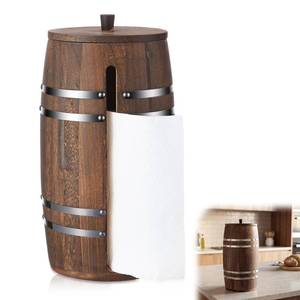 lot 5478 image: BrightRow Solid Wood Paper Towel Holder for Countertop, 13.58 x 7.09 Barrel-Style with One-Handed Tear Design, Fit Most Standard Kitchen Paper Towel Rolls, Rustic Farmhouse Papers Towels Dispenser