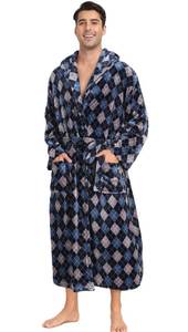 lot 5481 image: MissNina Mens Plush Hooded Bathrobe Winter Warm Fleece Robes Soft Flannel Long Robes with Pockets, Full Length size L needs cleaned