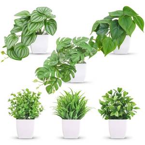 lot 5482 image: Der Rose 6 Pack Fake Plants Small Artificial Potted Plants Faux Plants for Home Office Desk Bathroom Aesthetic Farmhouse Room Decor Indoor