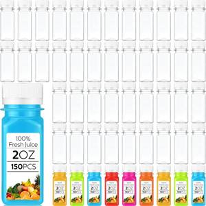 lot 5489 image: Sliner 150 Pcs 2oz Clear Plastic Bottles Mini Juice Bottle with Screw Lid Small Empty Reusable Liquid Vial Freezer Safe Drinking Beverage Container Leak Proof for Juice Milk Water (White Lids)
