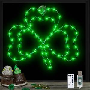 lot 6038 image: DONSAJI St Patricks Day Lights, 14.5 Shamrock Lights St Patricks Day Decoration Window Lights Green Light USB Operated with Remote 8 Modes, St Patricks Day Party Decor Shamrock Decoration