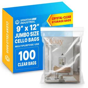 lot 6040 image: 9 X 12 Self-Sealing Cellophane Bags (100 Count) Clear Poly Packaging for Shirts, Clothing, Apparel - Reinforced Resealable Cello Bags for Small Business Shipping - Spartan Industrial
