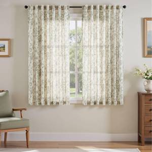 lot 6041 image: jinchan Linen Blend Floral Curtains for Living Room 63 Inch Length Farmhouse Printed Curtain Rod Pocket Back Tab Sage Green Peony Flower Patterned Drapes Bedroom Curtains Set 2 Panels