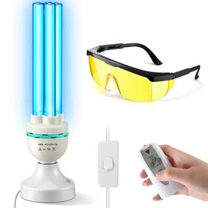 lot 6042 image: Qualirey 36 Watts UVC Ozone Light with Remote Control and UV Glasses, UV Lamp with E26 Base, 3 Gear Timer 153060 Minutes, UVC Light Bulb for Basement, Bedroom, Kitchen, Storehouse, Car