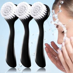 lot 6043 image: 3 Pieces Facial Cleansing Brush Acrylic Handle Face Scrubbers Soft Bristle Exfoliator Cleaner Brush Scrub Exfoliating Facial Scrubber for Face Care Makeup Skincare Removal(Black)