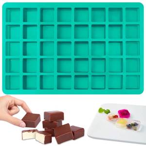 lot 6048 image: Sakolla Square Chocolate Mold, 40 Cavities Silicone Cube Mold for Chocolate, Candy, Caramel, Ice Cubes, Ganache, Gummy