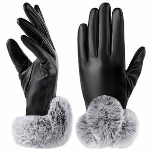 lot 6055 image: Nimalpal Winter Gloves - PU Soft Leather Gloves for Women Black Windproof Womens Gloves Touch Screen size large  extra large