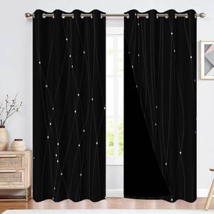 lot 6062 image: Renaiss Wave Line Dots Black Blackout Curtains for Bedroom Modern Abstract Geometric Pattern Window Curtain Insulated Thermal Window Drapes for Living Room Decor 2 Panels Set, 42x63 Inch